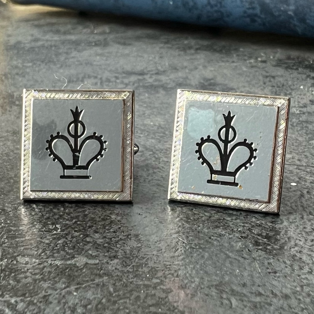 Men’s Vintage Cufflinks Silver Engraved Black Crown Formal Game of Thrones Royal